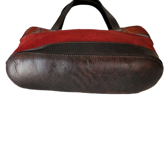 Vintage Handmade Bolivian Boho Leather Trim and Suede Tote Handbag - Picture 3 of 10